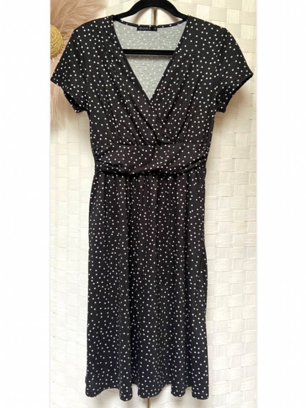 Ouges Cotton Polka Dot knee Length Dress Black & White Size S